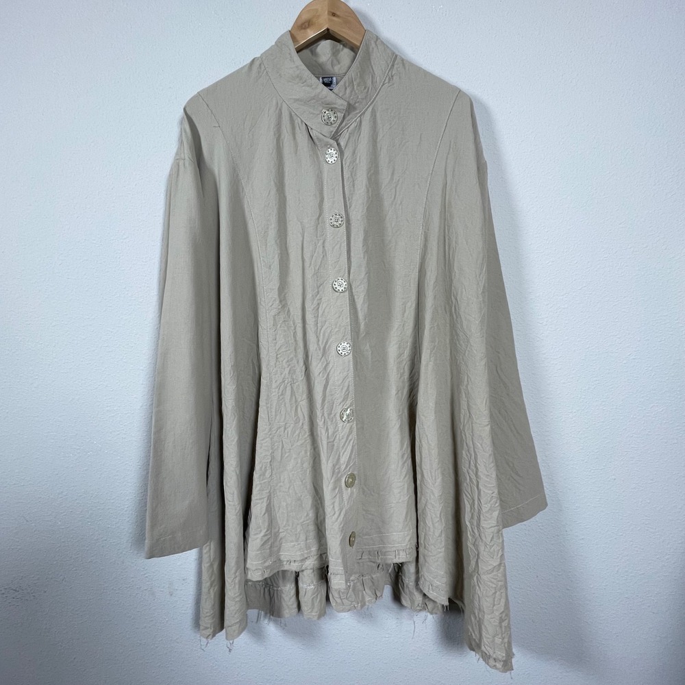 Dress to Kill Tunic Women OS Beige Crinkle Button Down Lagenlook Art to Wear USA